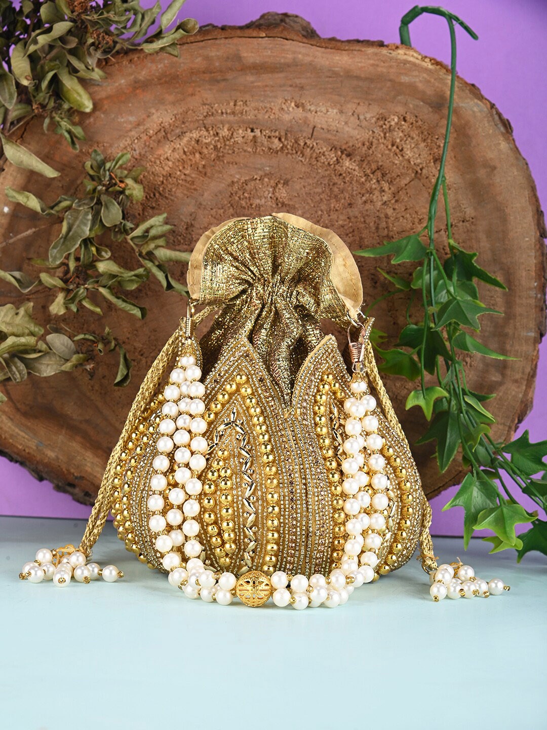 

gaura pakhi Embellished Potli Clutch, Gold