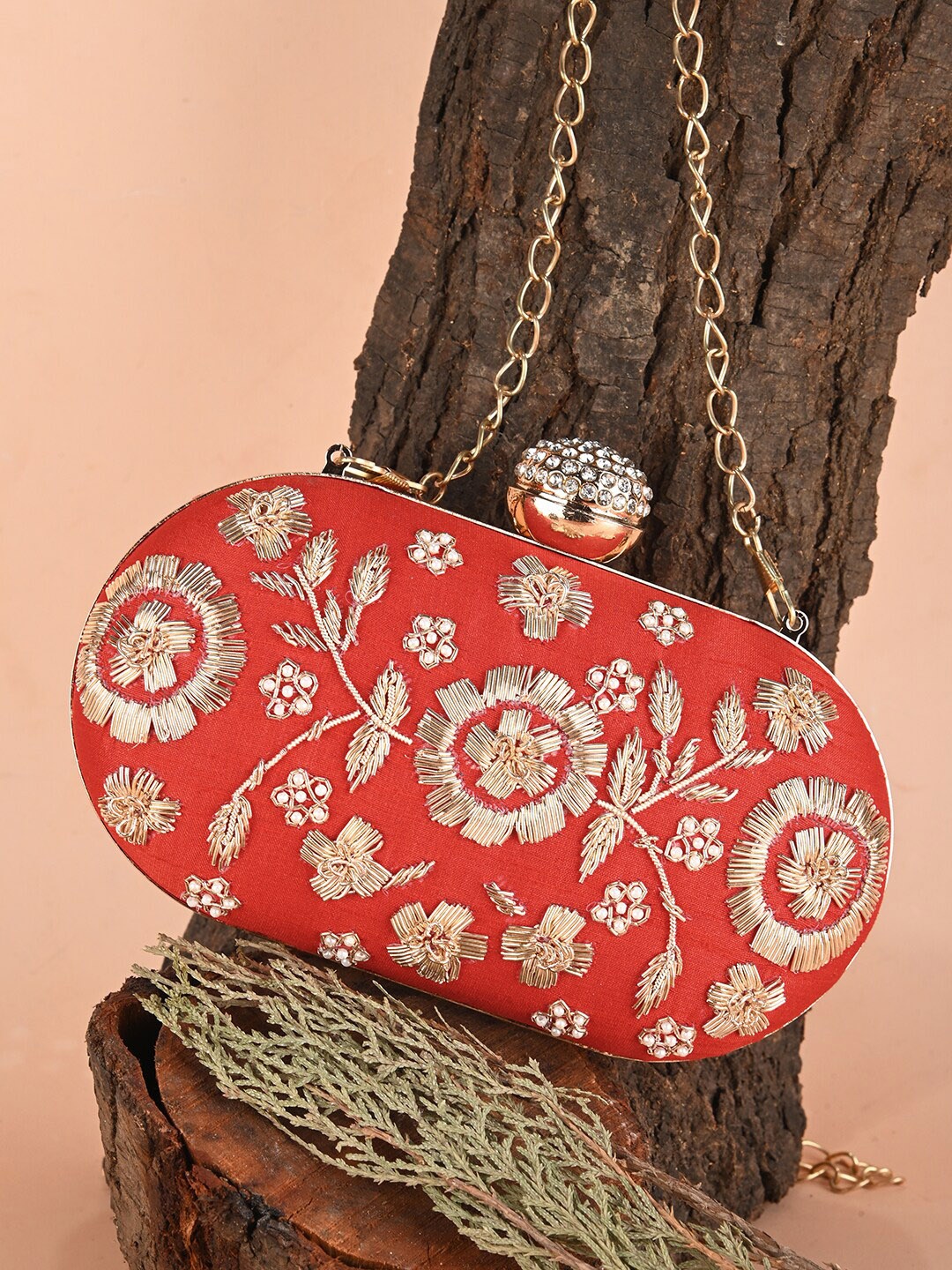 

gaura pakhi Embroidered Box Clutch, Red