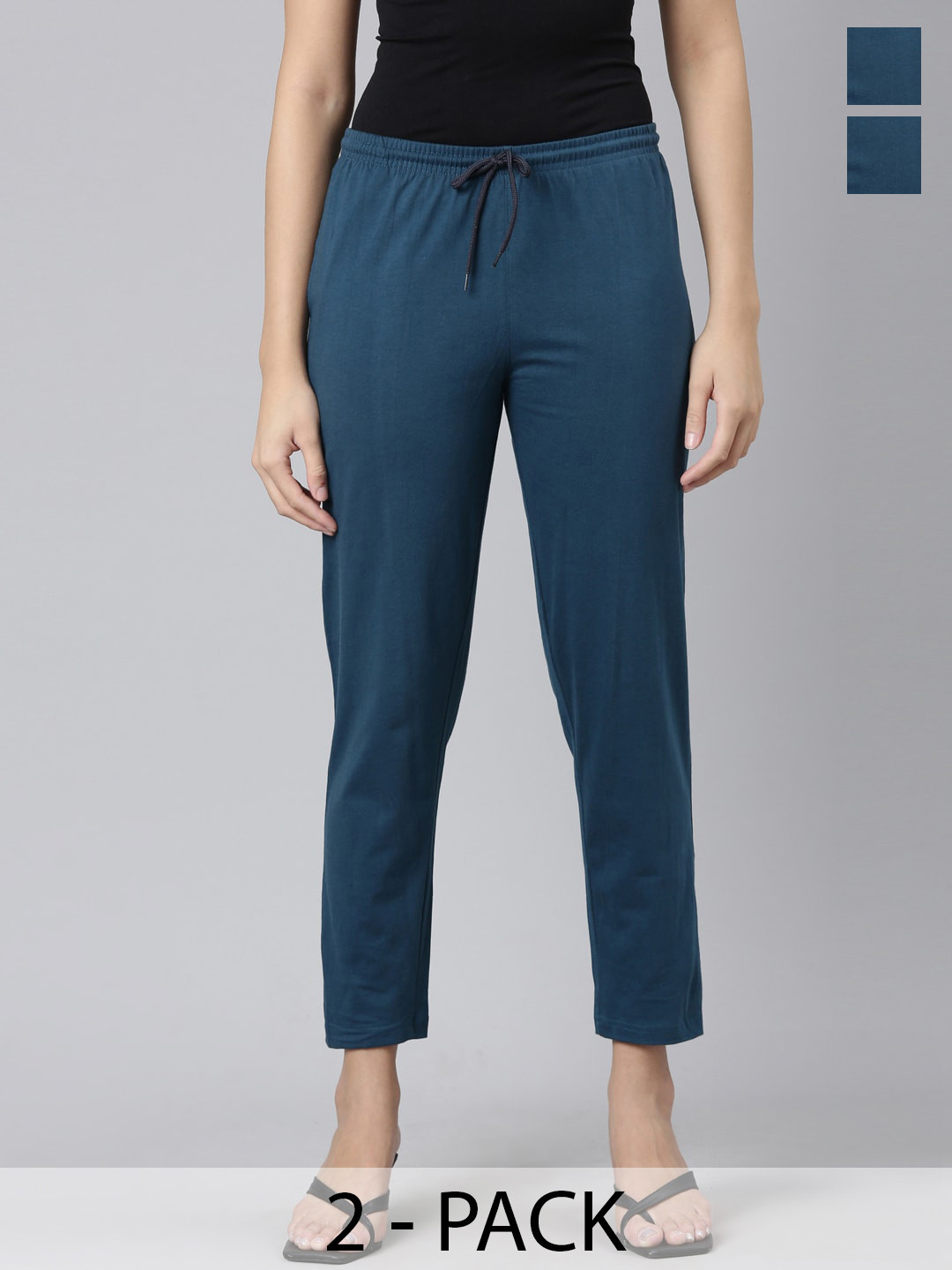 

Kryptic Pack Of 2 Mid-Rise Pure Cotton Lounge Pants, Teal