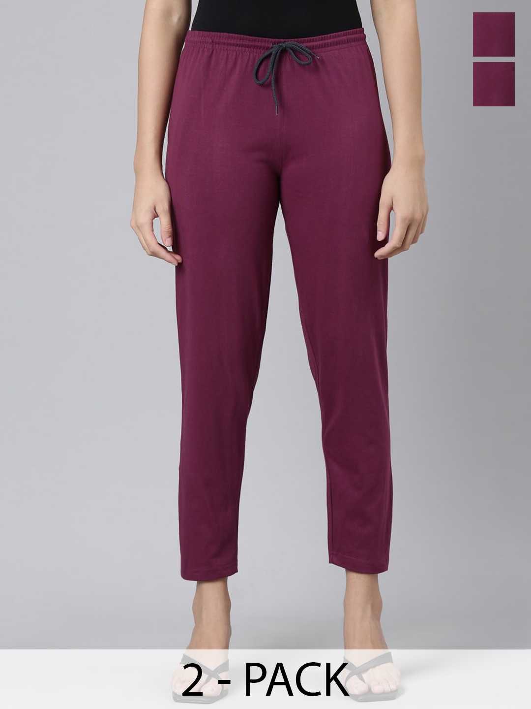 

Kryptic Pack Of 2 Pure Cotton Cigarette Trousers, Burgundy