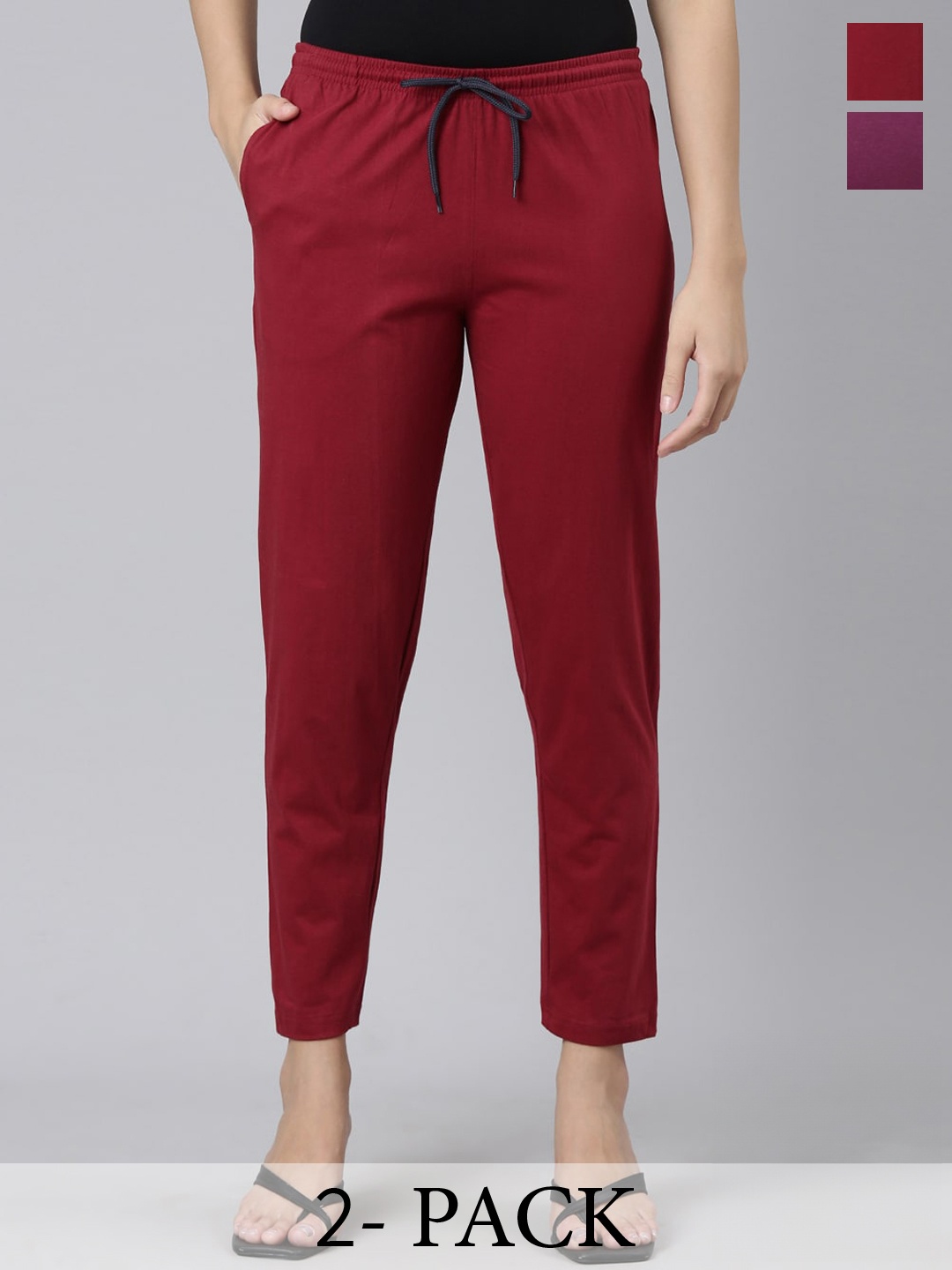 

Kryptic Women Pack Of 2 Pure Cotton Track Pants, Burgundy