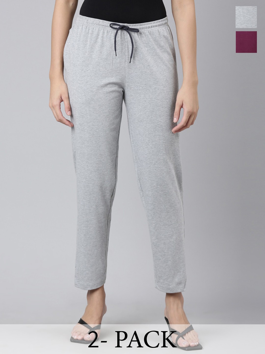

Kryptic Pack Of 2 Mid-Rise Pure Cotton Lounge Pants, Burgundy