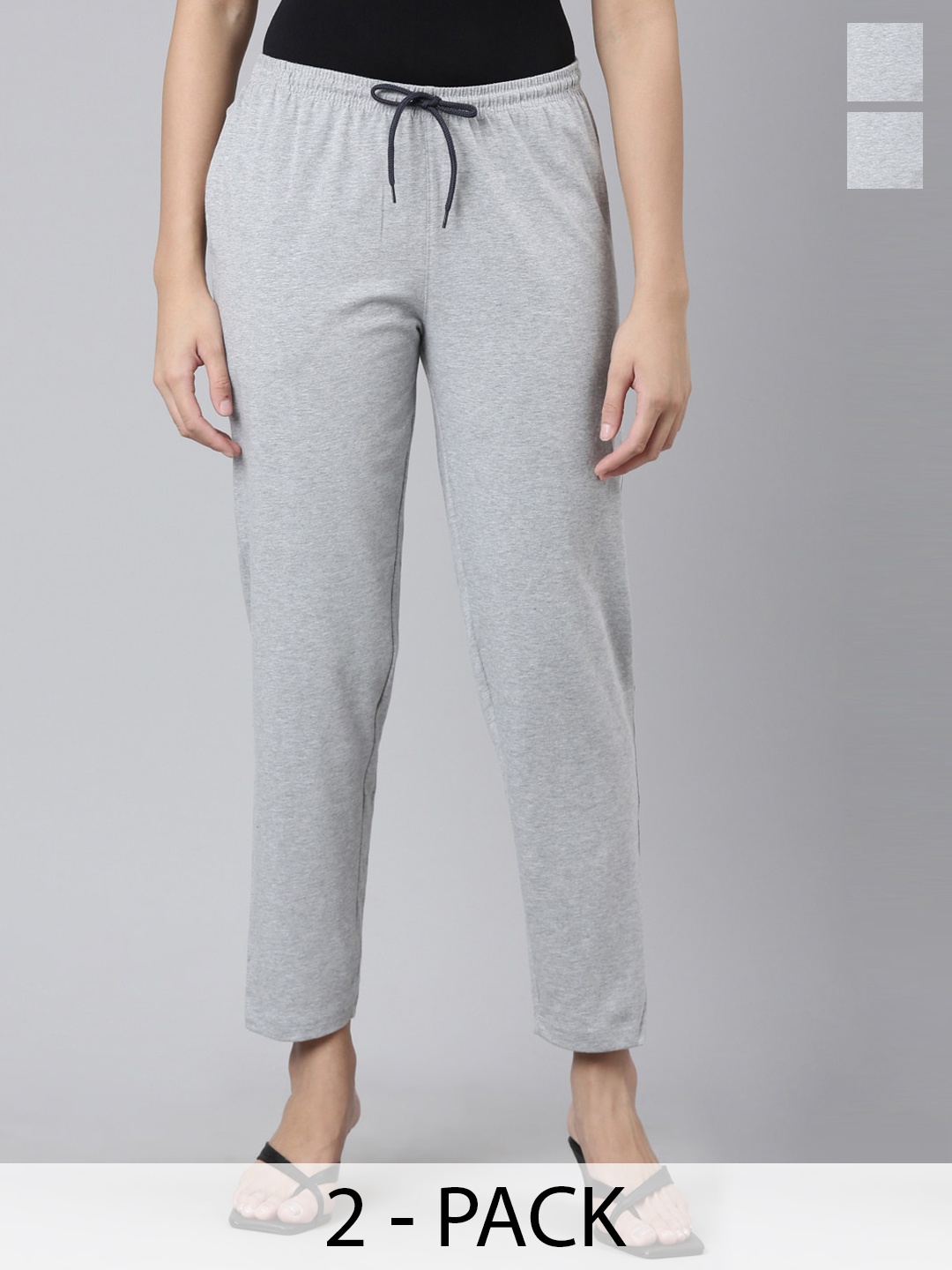 

Kryptic Pack Of 2 Pure Cotton Track Pants, Grey melange