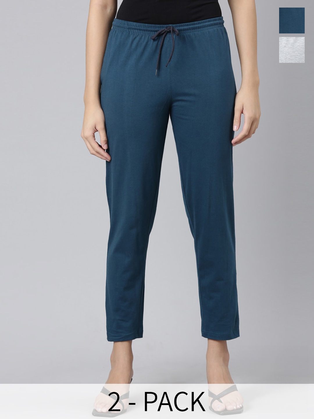 

Kryptic Women Pack Of 2 Pure Cotton Track Pants, Teal