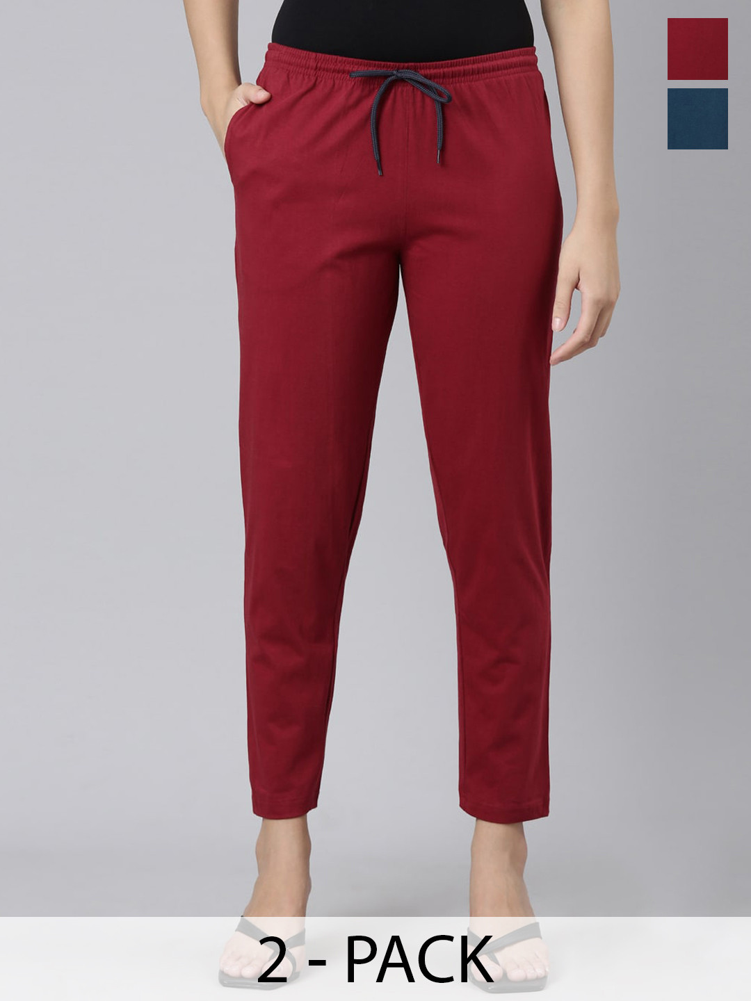 

Kryptic Pack Of 2 Mid-Rise Pure Cotton Lounge Pants, Teal