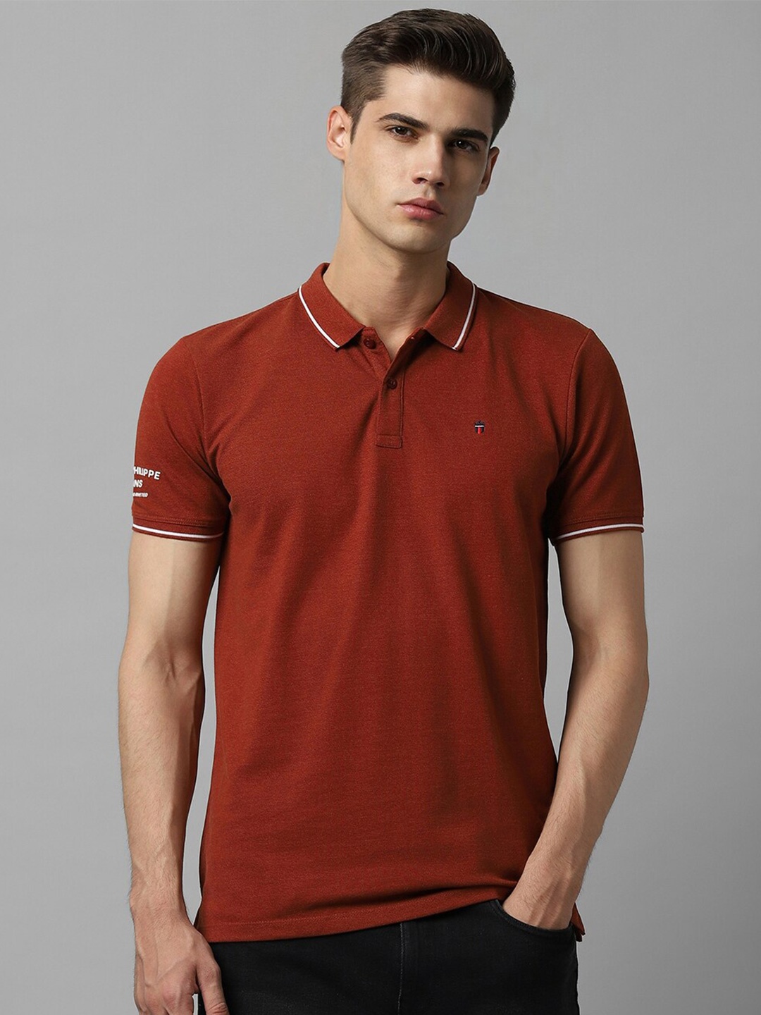 

Louis Philippe Jeans Slim Fit Polo Collar Pure Cotton T-Shirt, Maroon
