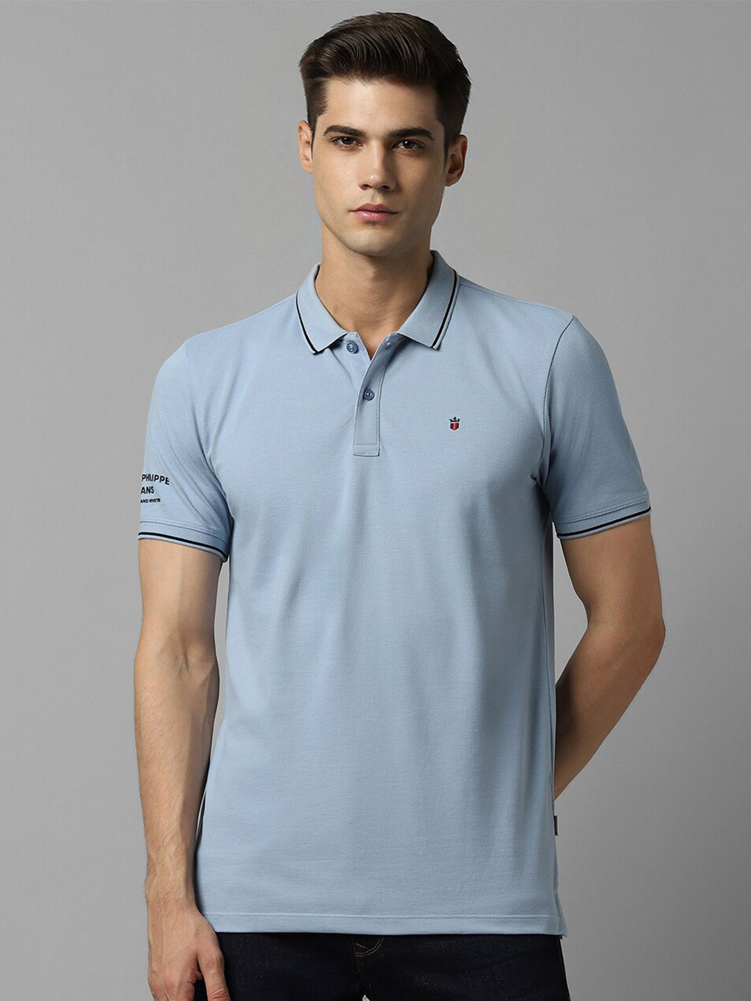 

Louis Philippe Jeans Slim Fit Polo Collar Pure Cotton T-Shirt, Blue