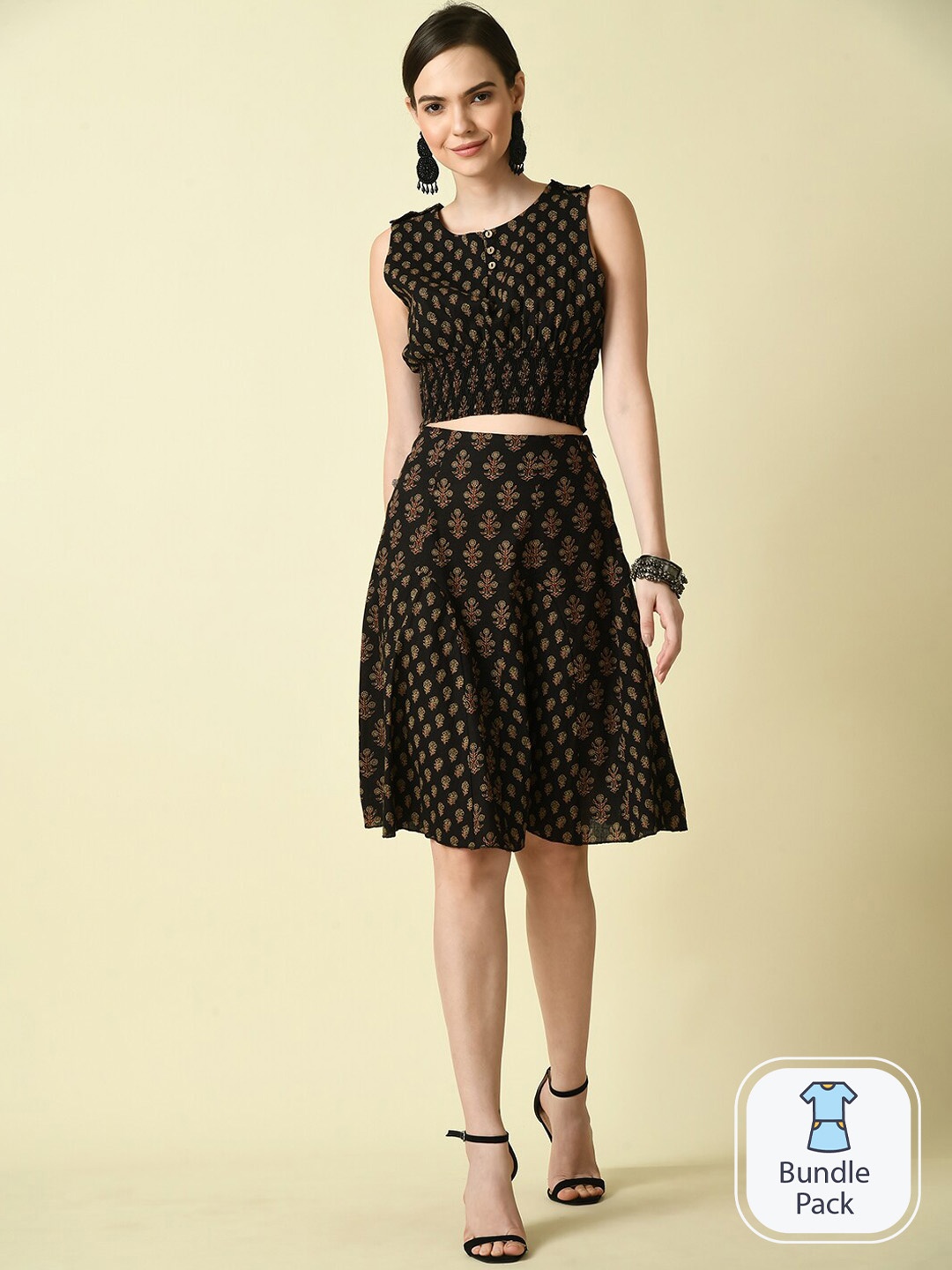 

KALINI Printed Top With Skirt Co-Ord, Black