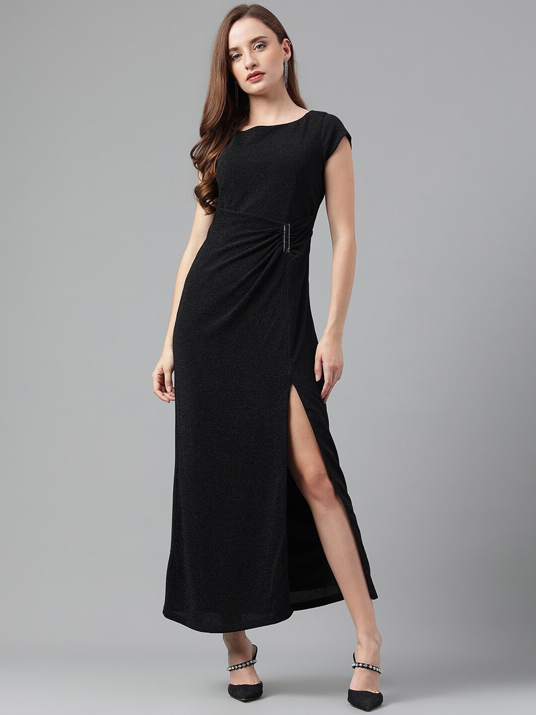 

Latin Quarters Round Neck Sheath Maxi Dress, Black