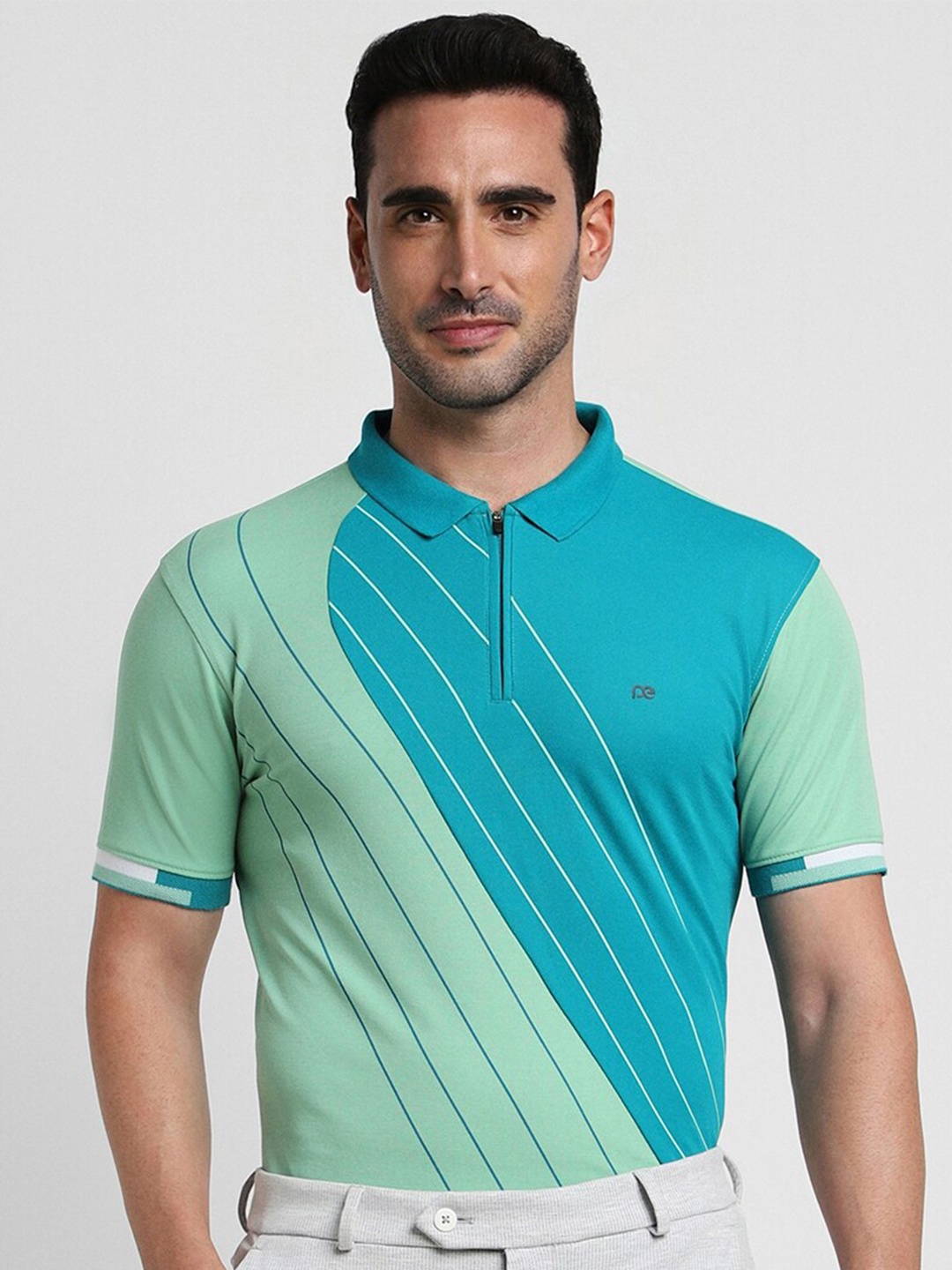 

Peter England Striped Polo Collar Slim Fit T-shirt, Green