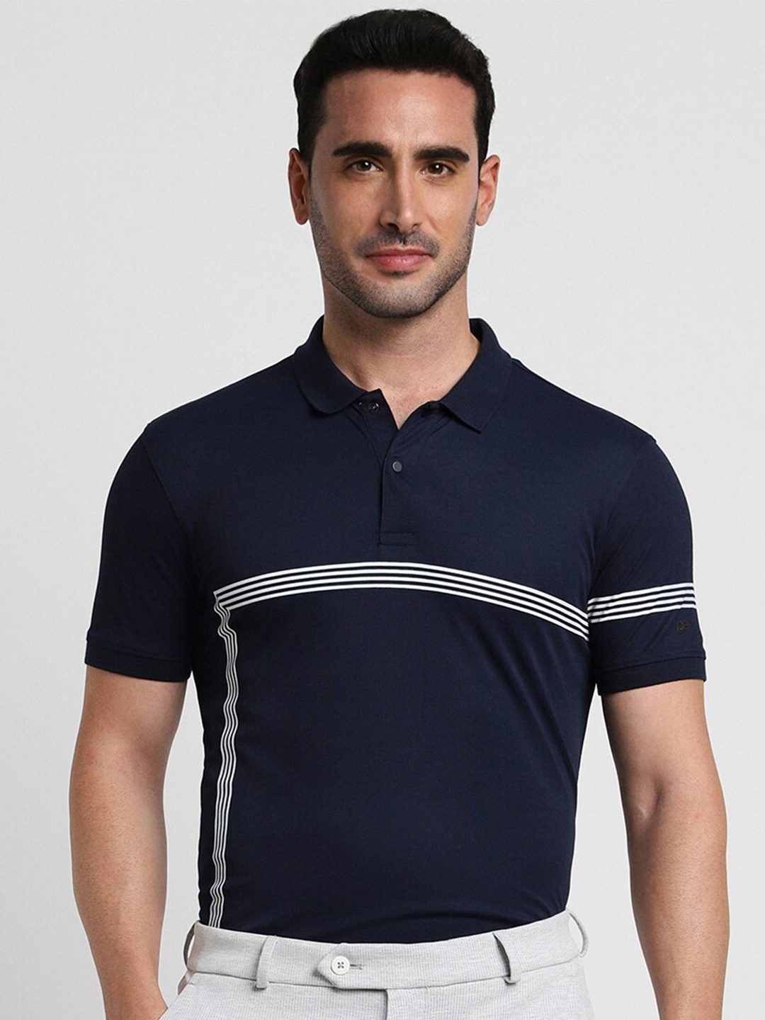 

Peter England Striped Polo Collar Slim Fit T-shirt, Navy blue