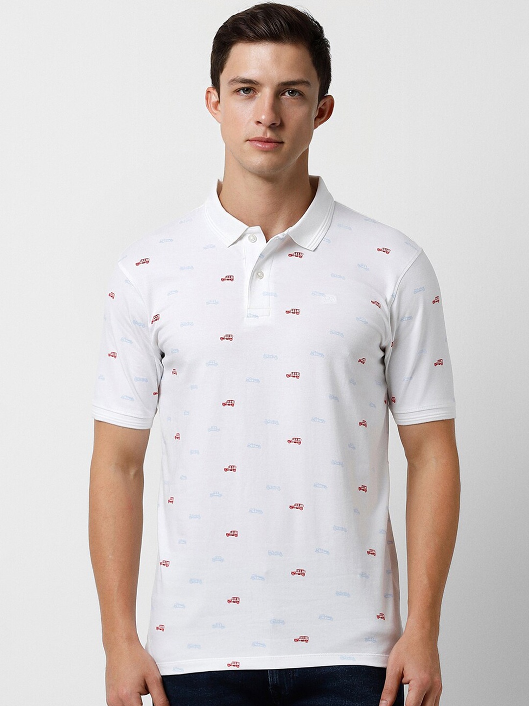 

Peter England Casuals Conversational Printed Polo Collar T-shirt, White