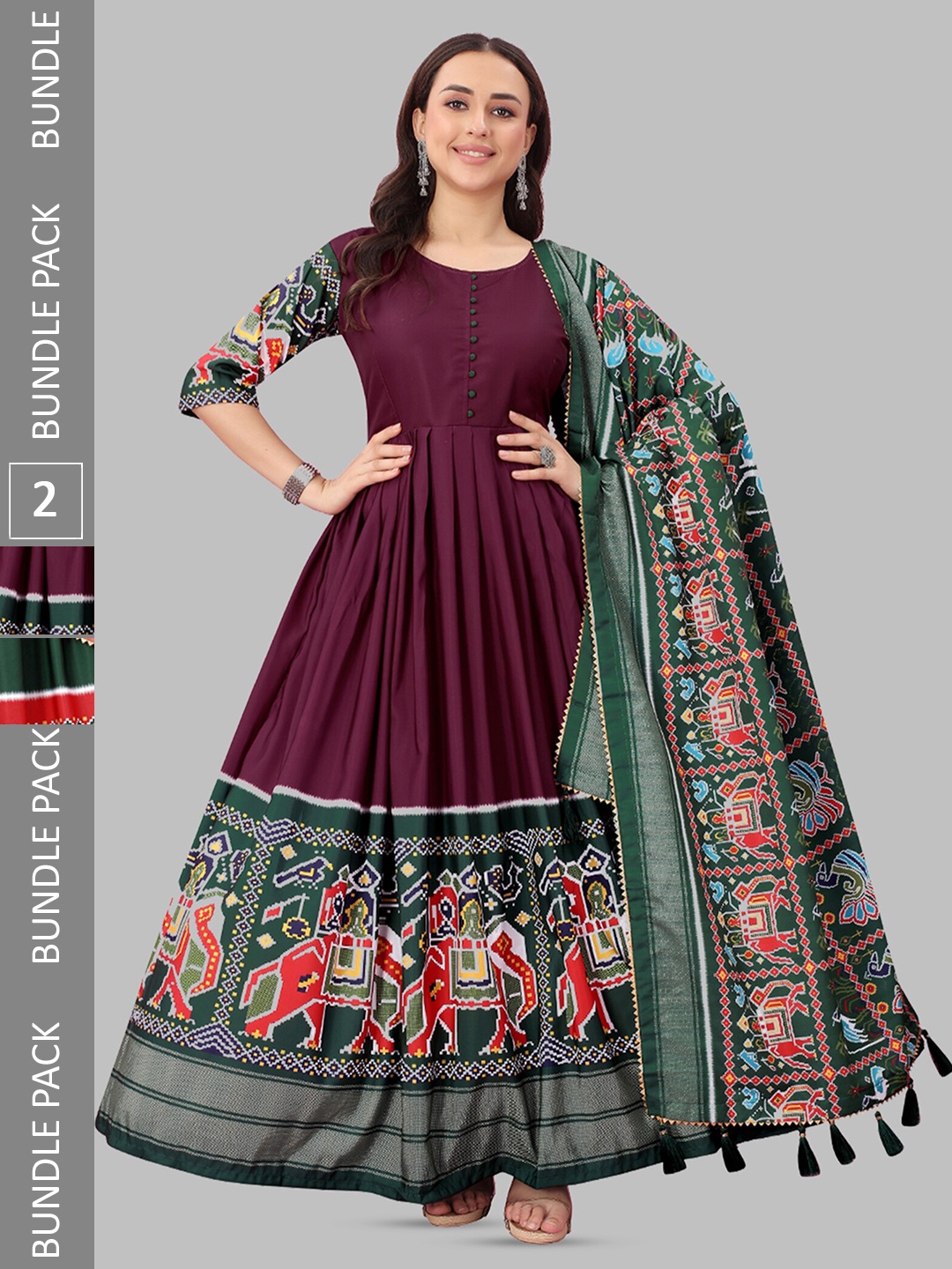 

N N ENTERPRISE Set Of 2 Ethnic Motifs Printed Anarkali Kurta, Green
