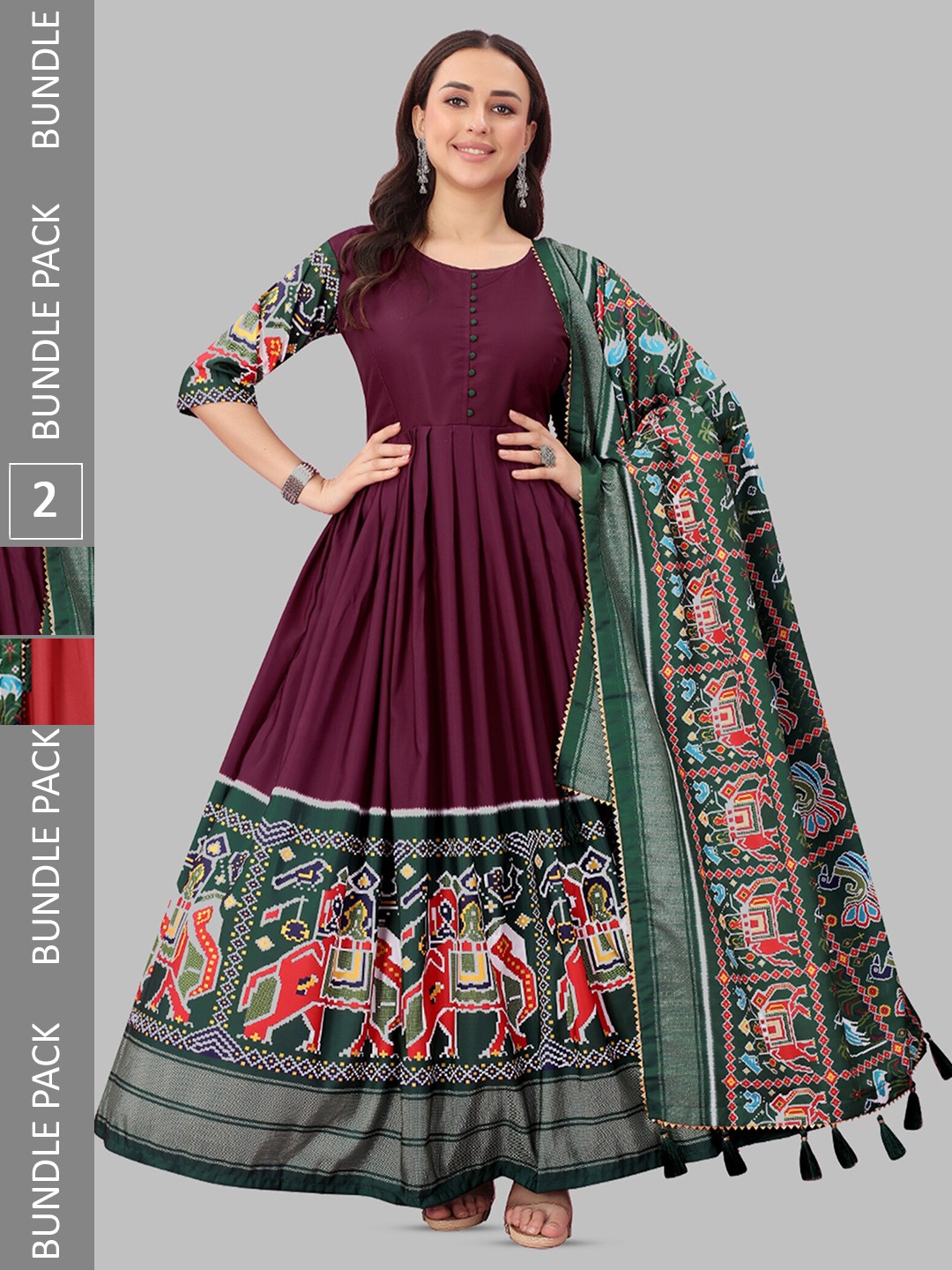 

N N ENTERPRISE Selection Of 2 Patola Printed Maxi Ethnic Gown With Dupatta, Purple