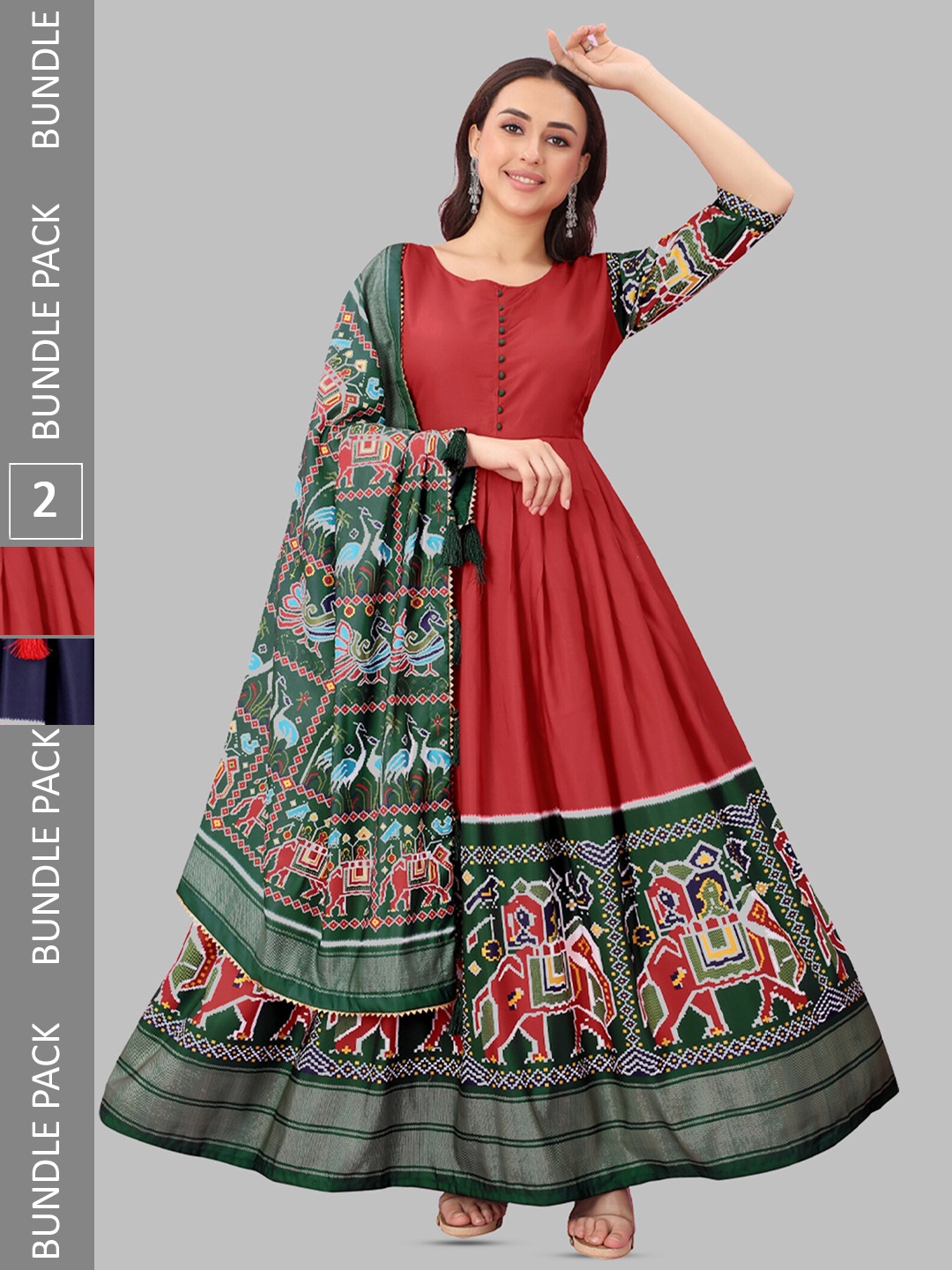 

N N ENTERPRISE Set Of 2 Ethnic Motifs Printed Anarkali Ethnic Dress Dupatta, Blue