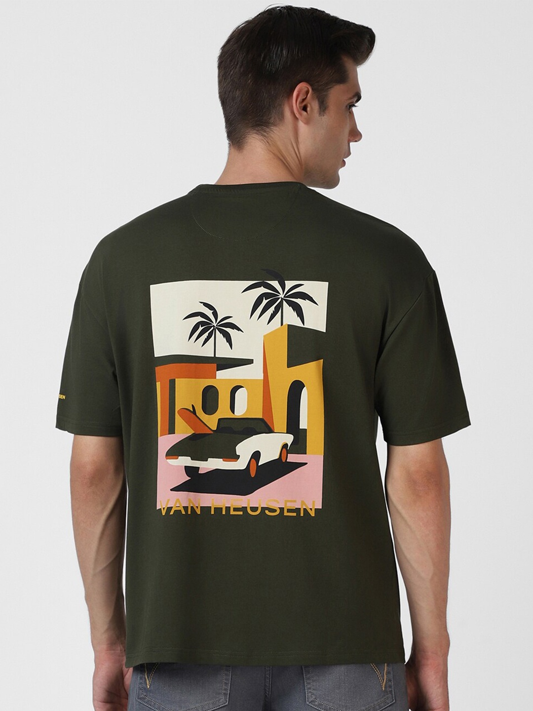 

VAN HEUSEN DENIM LABS Graphic Printed Round Neck Casual T-shirt, Green