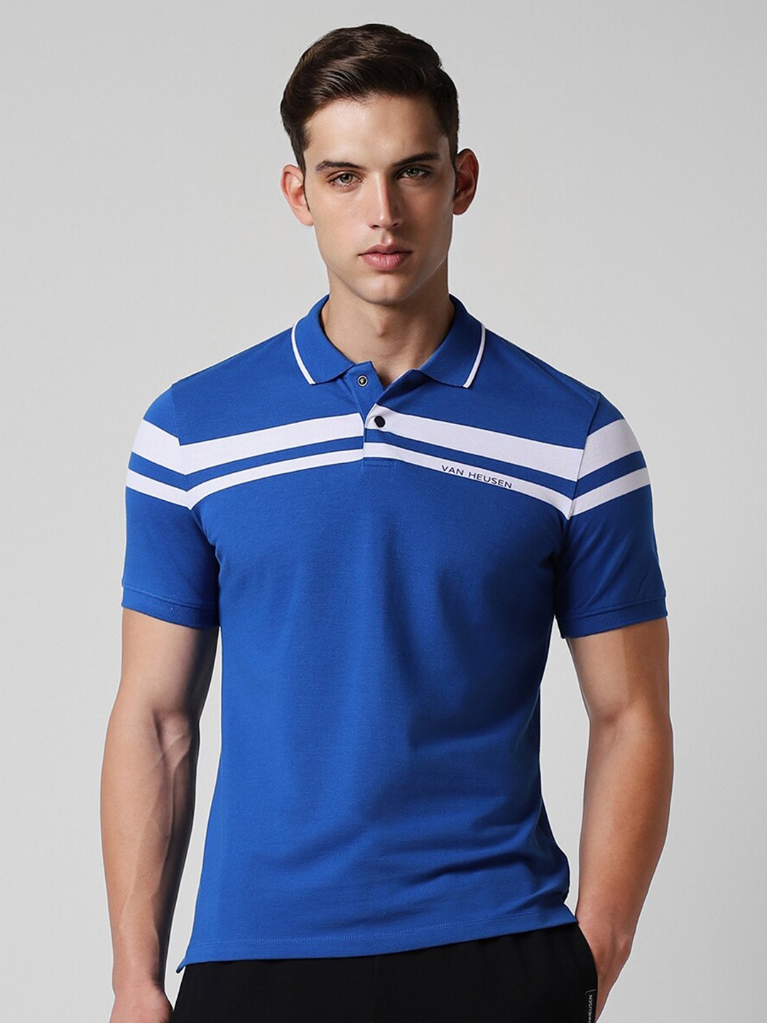 

Van Heusen Striped Polo Collar Casual T-shirt, Blue