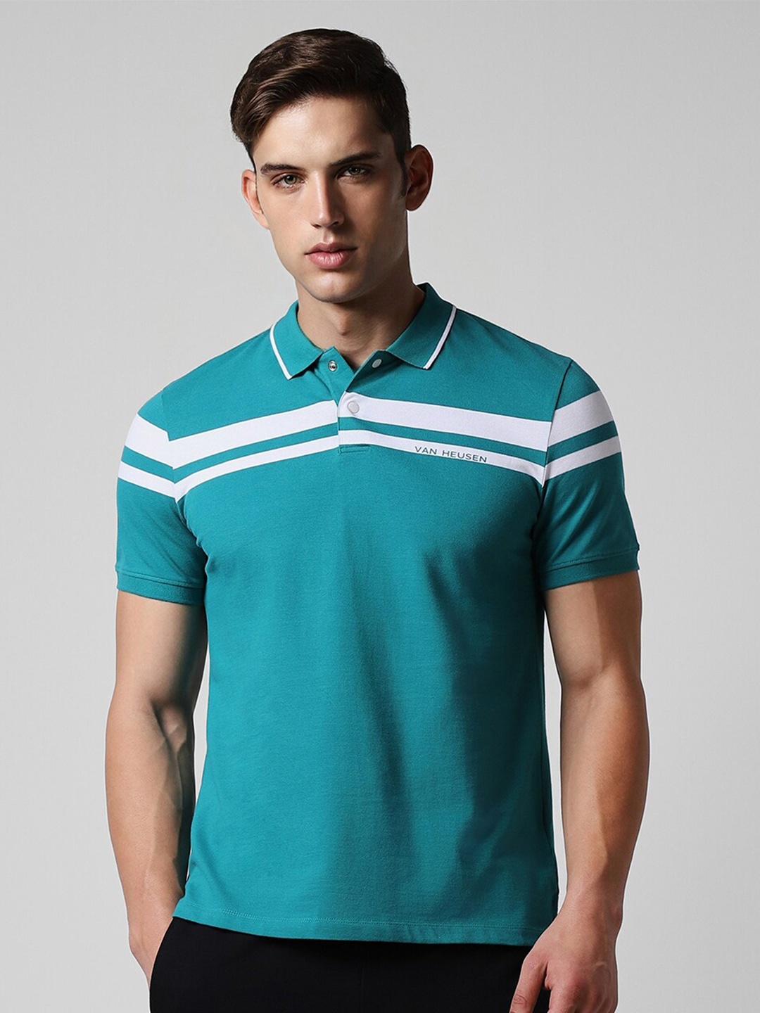 

Van Heusen Striped Polo Collar Casual T-shirt, Blue