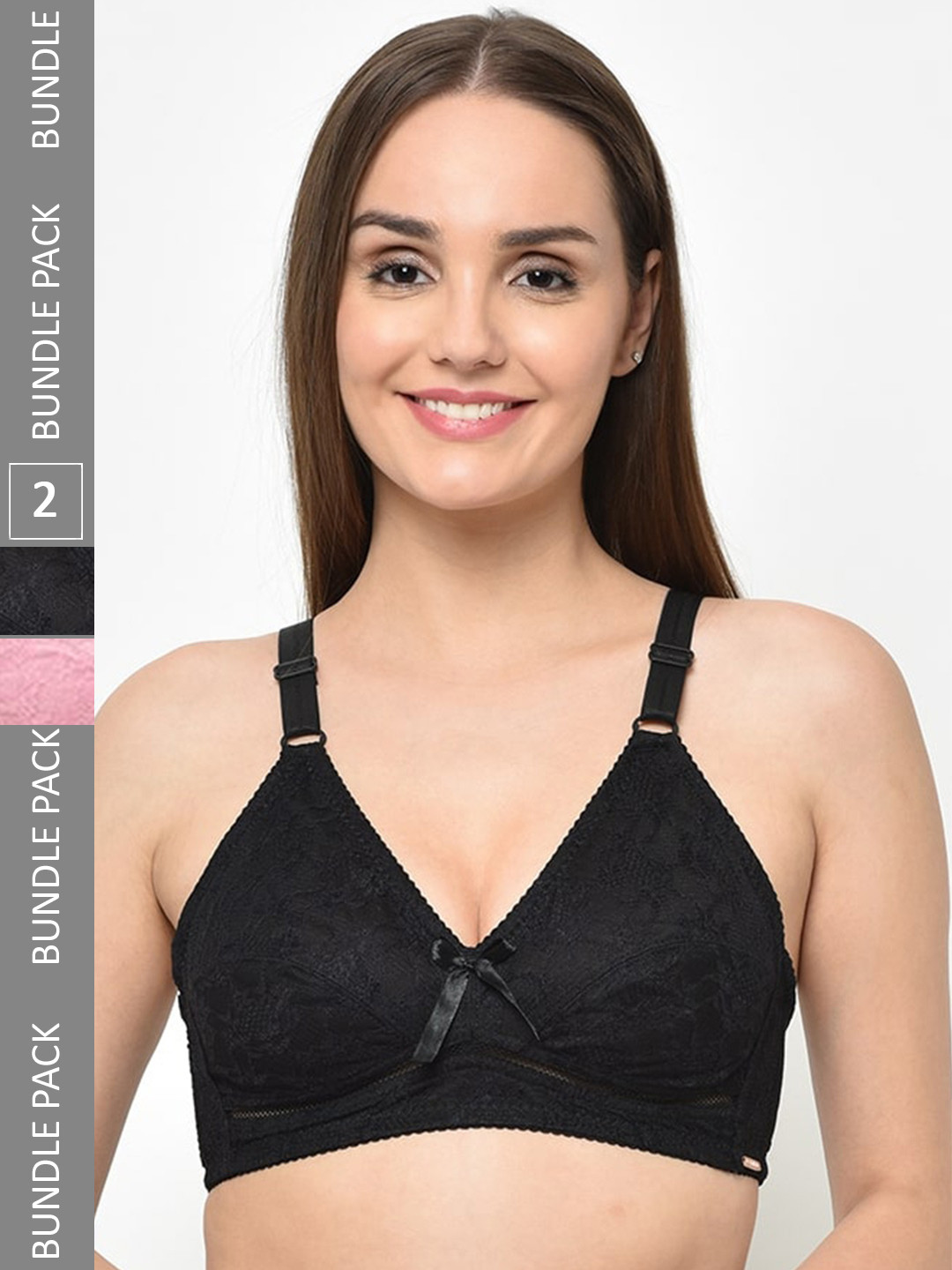 

Curvy Love Pack Of 2 Self Design Full Coverage Everyday Bra With All Day Comfort, Black