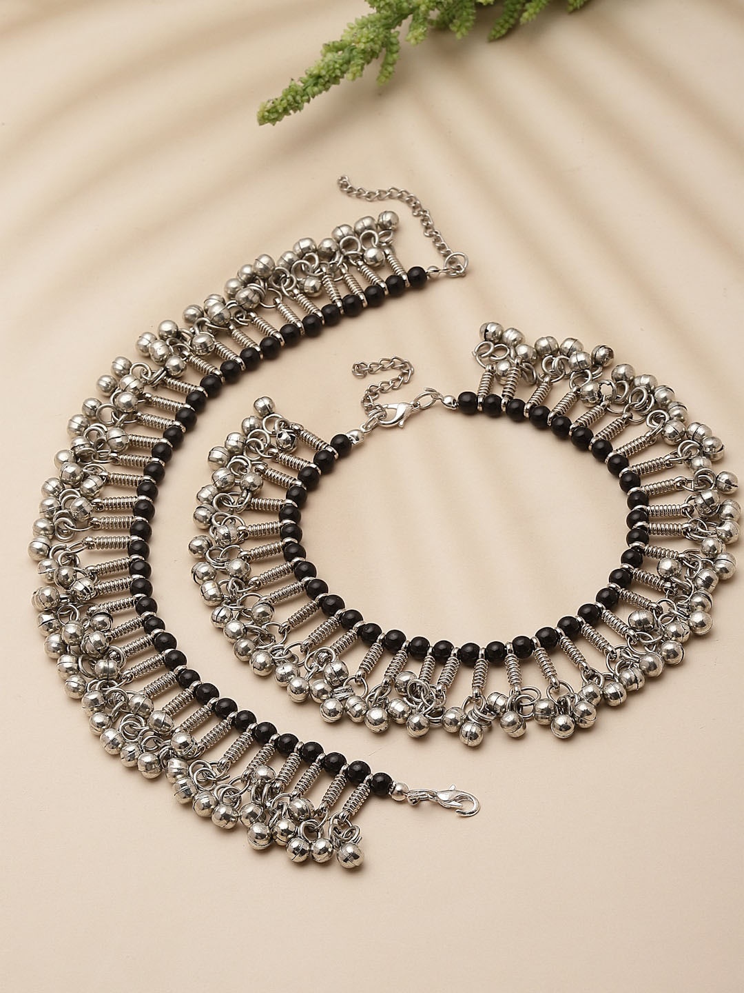 

PANASH Set Of 2 Silver-Plated Beaded Anklets