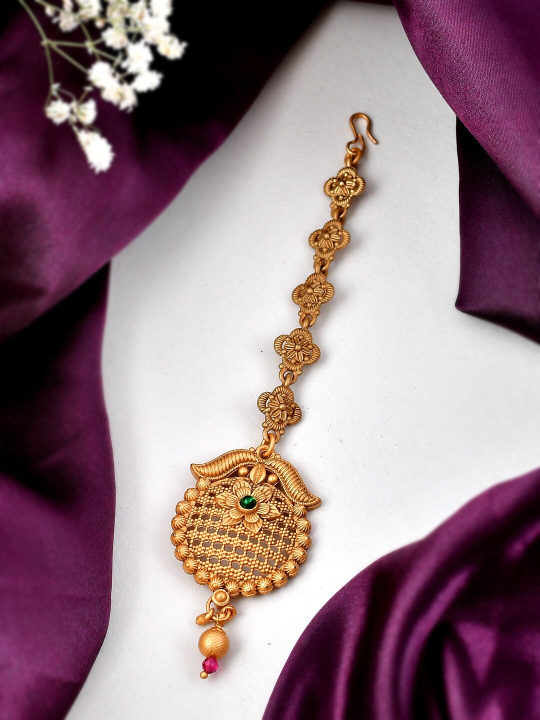 

Silvermerc Designs Gold-Plated Stone-Studded Maang Tikka