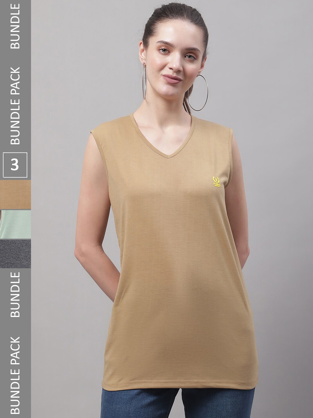 

VIMAL JONNEY Pack of 3 V-Neck Regular Fit Cotton T-Shirt, Brown