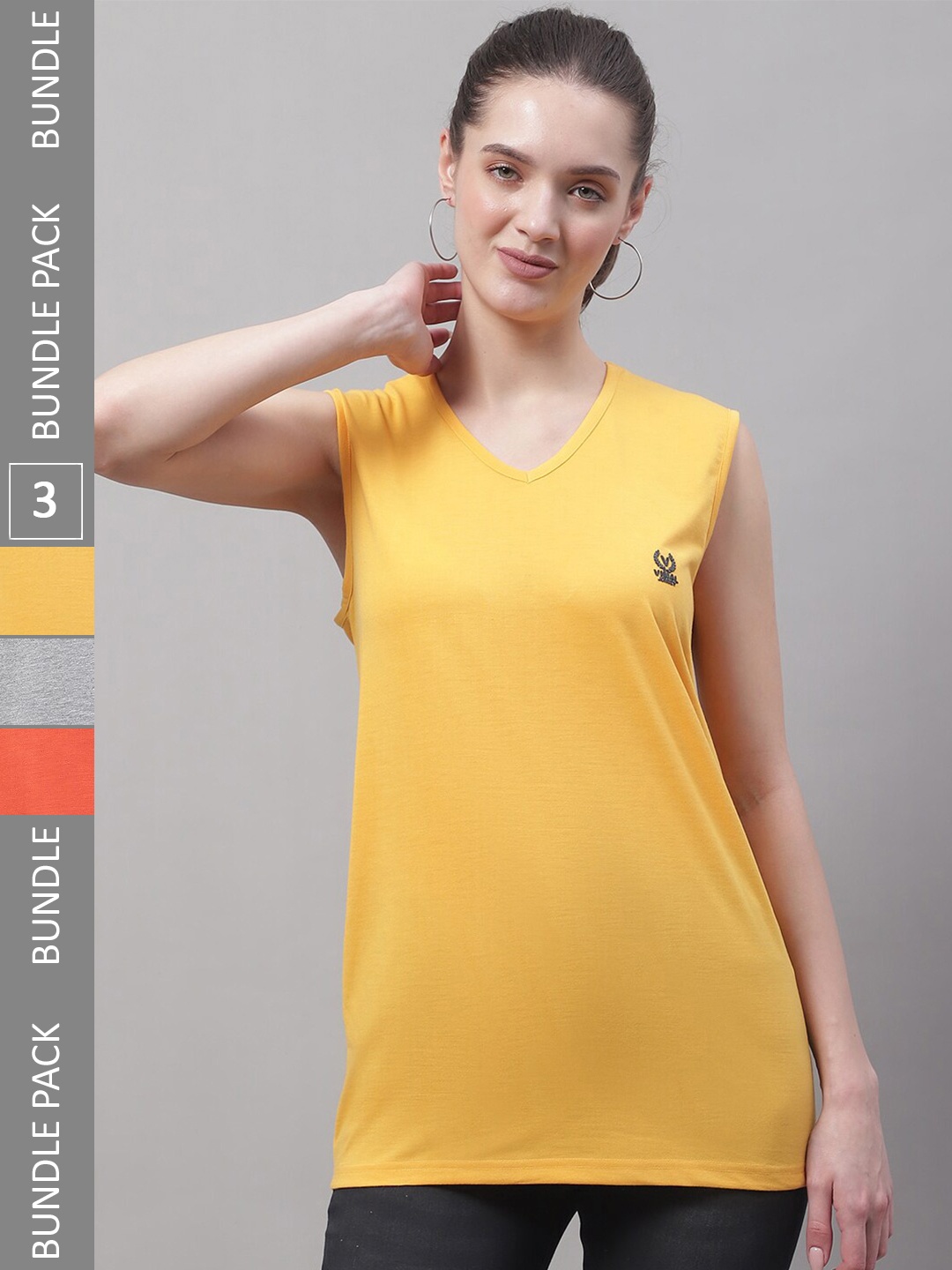 

MACK JONNEY Pack of 3 V-Neck Regular Fit Cotton T-Shirt, Yellow