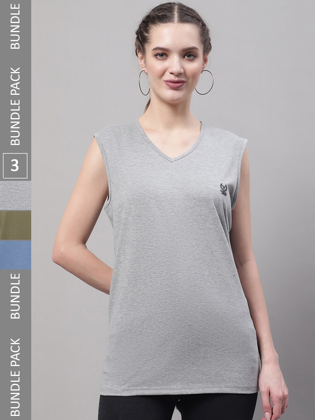 

MACK JONNEY Pack Of 3 V-Neck Sleeveless Regular T-shirt, Grey