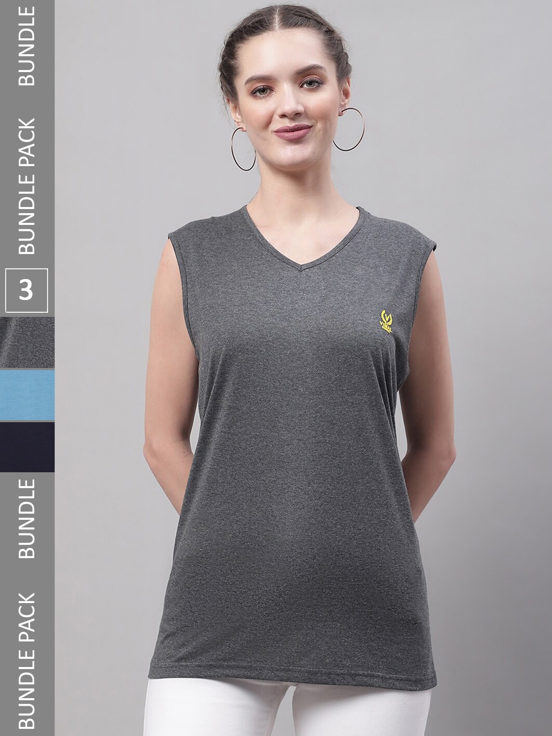 

MACK JONNEY Pack Of 3 V-Neck Sleeveless Cotton T-shirt, Grey