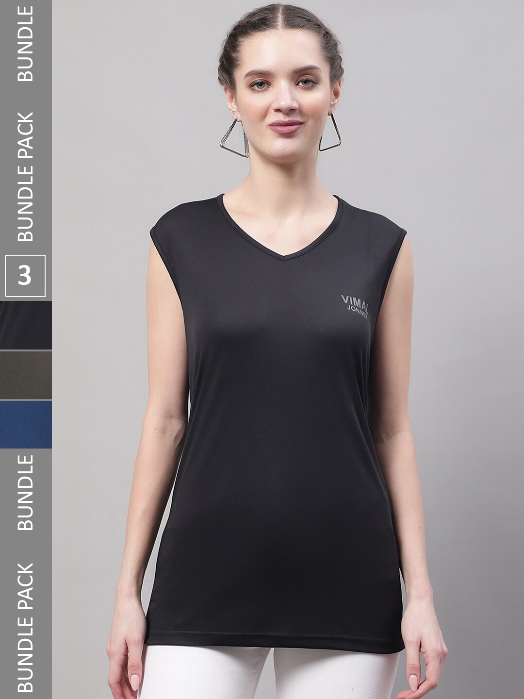 

MACK JONNEY JONNEY Pack of 3 V-Neck Regular Fit Cotton T-Shirt, Black