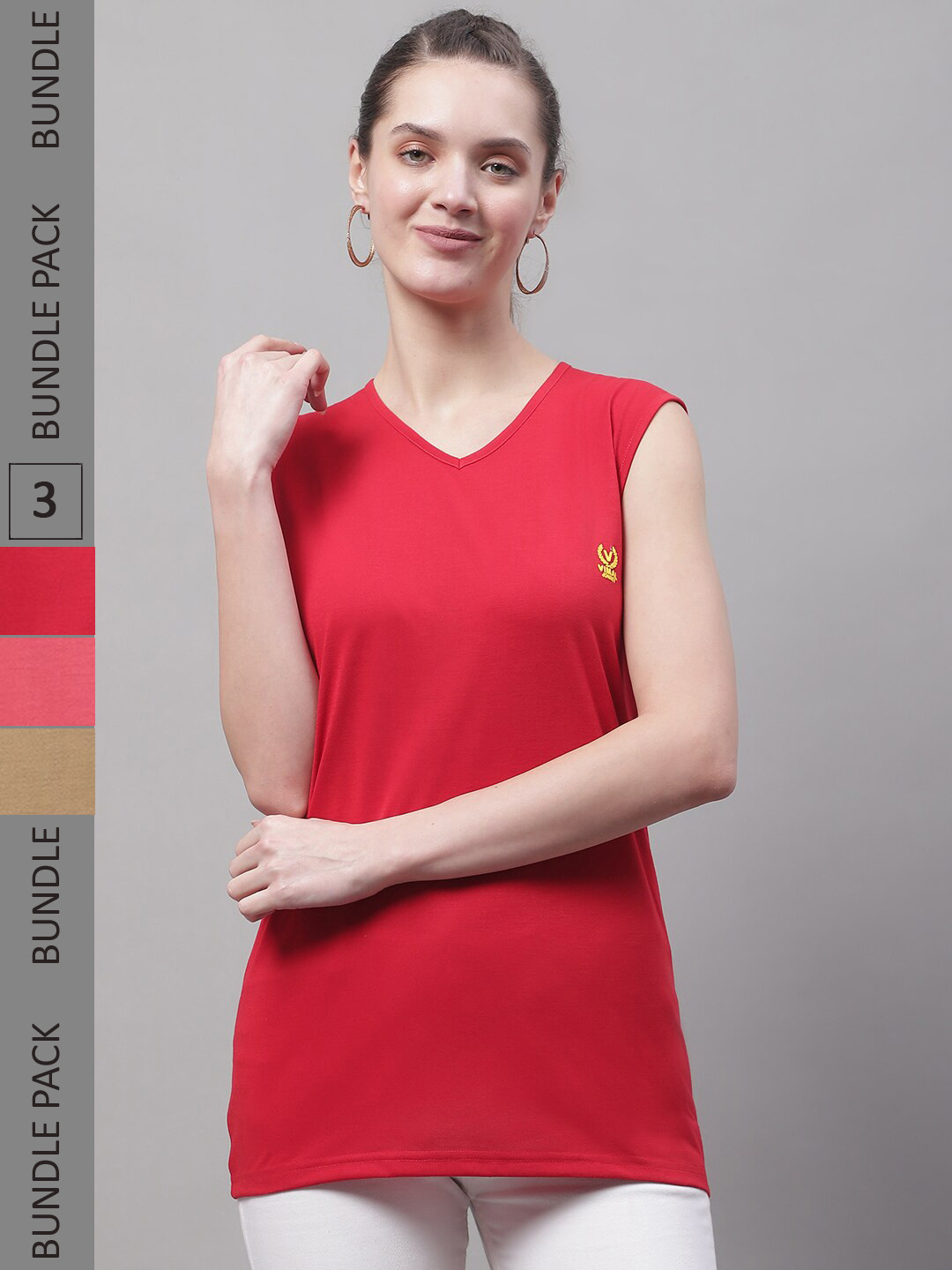 

MACK JONNEY Pack of 3 V-Neck Regular Fit Cotton T-Shirt, Red