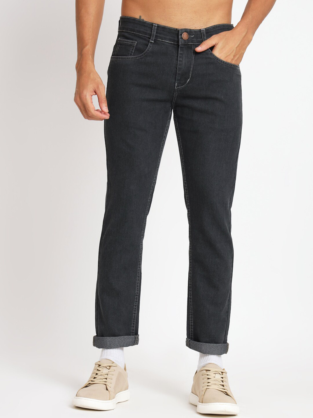 

RAGZO Men Slim Fit Low-Rise Clean Look Stretchable Jeans, Grey