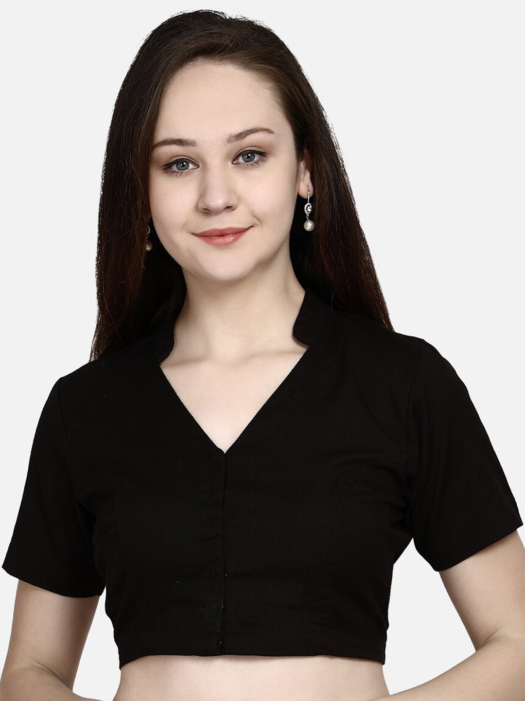 

Molcha Embroidered Cotton Saree Blouse, Black