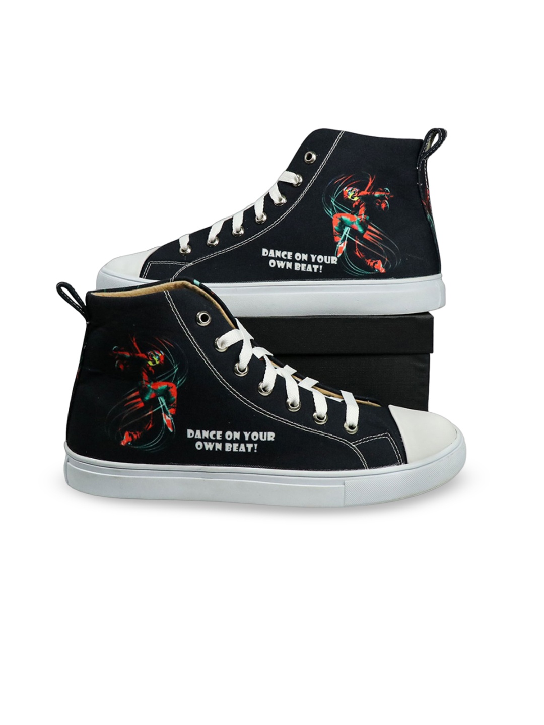 

KobSook Men Printed Canvas Mid-Top Sneakers, Black