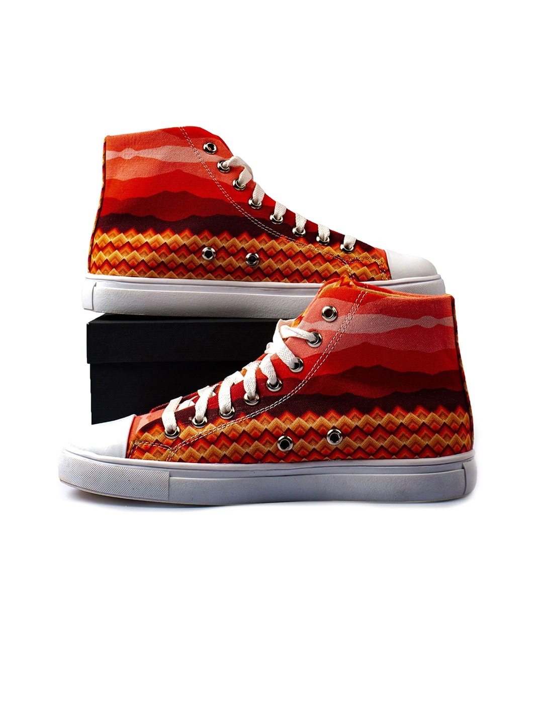 

KobSook Men Mid -Top Printed Canvas Comfort Insole Sneakers, Red