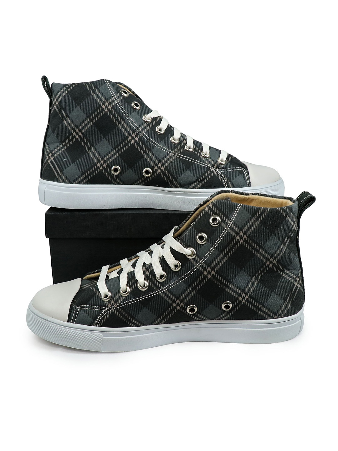 

KobSook Men Checked High-Top Canvas Sneakers, Black