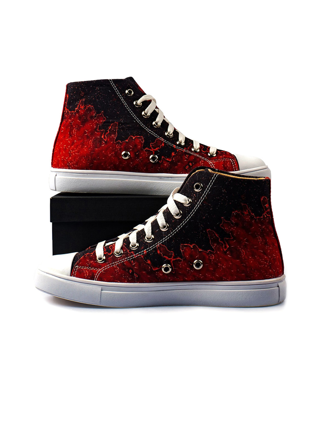 

KobSook Men Printed Lace-Up High-Top Canvas Sneakers, Black