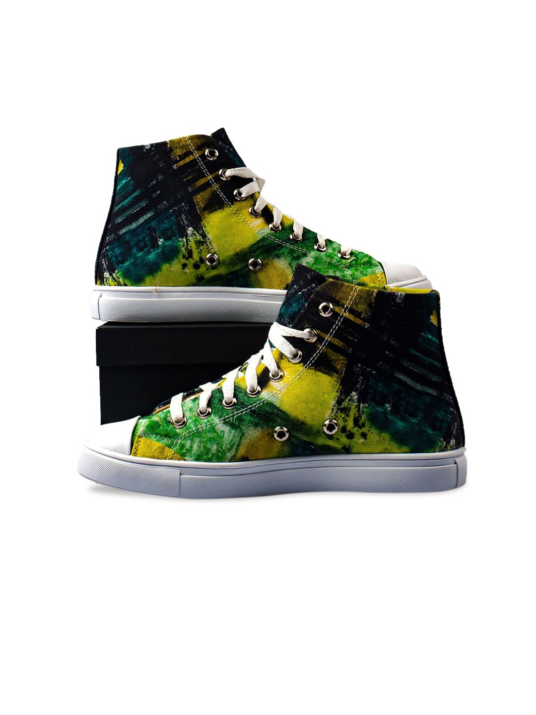 

KobSook Men Printed Lace-Up High-Top Canvas Sneakers, Black