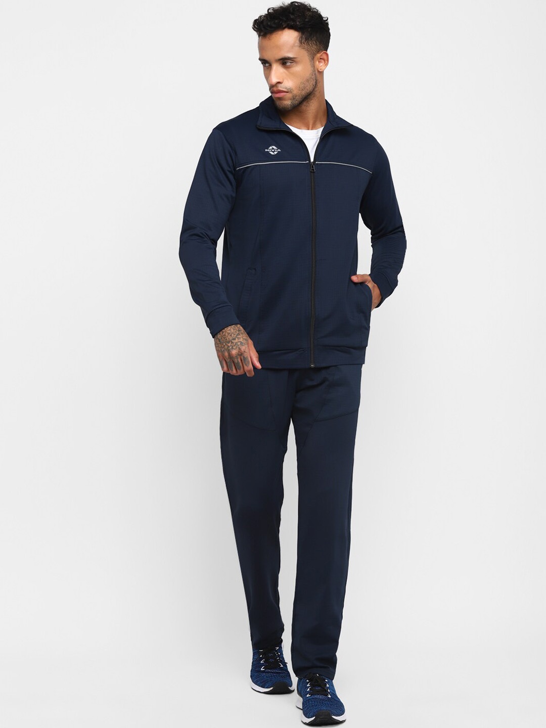 

NIVIA Men Mock Collar Mid-Rise Tracksuits, Blue