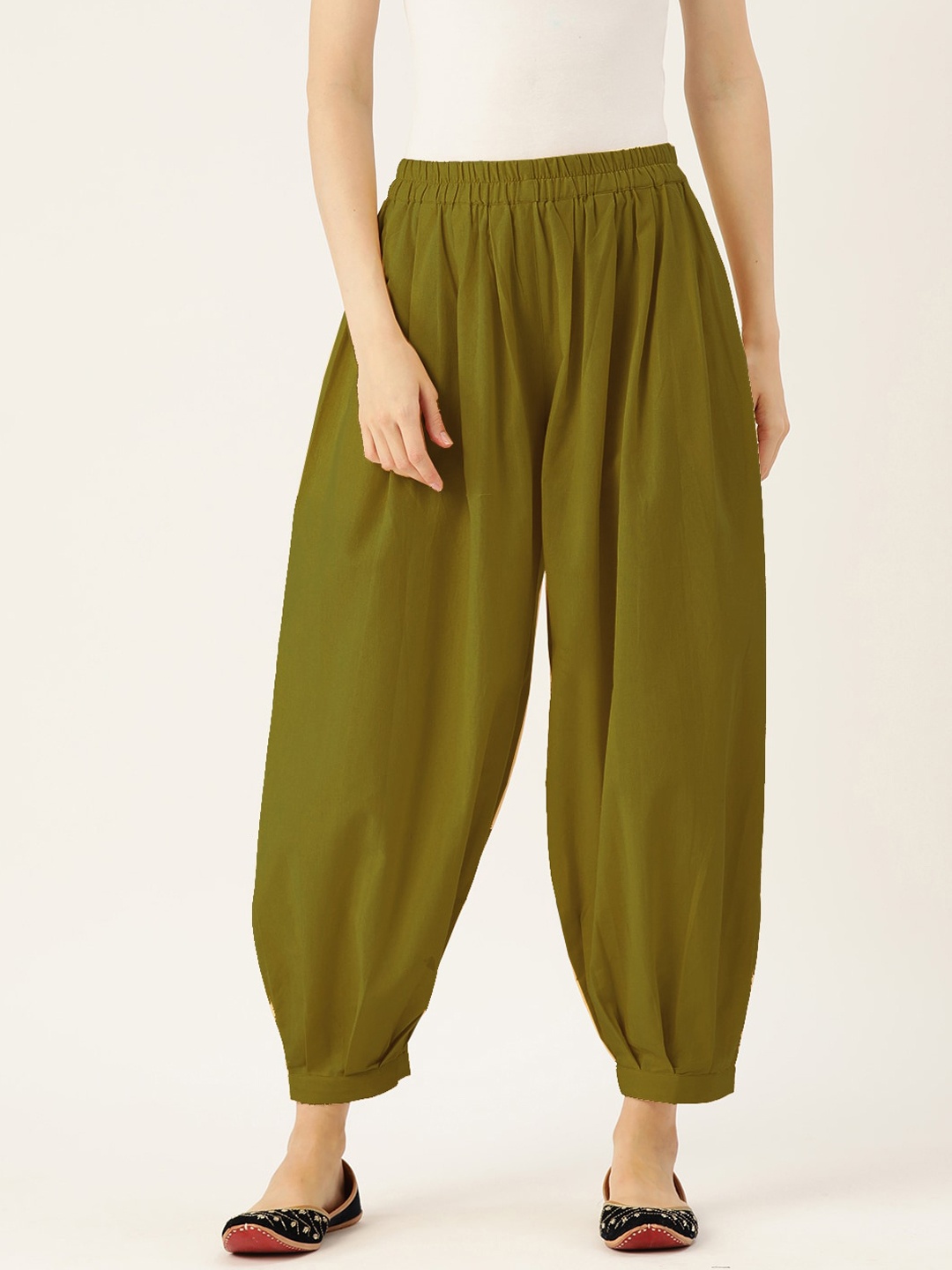 

Molcha Women Cotton Loose-Fit Afgani Salwar, Olive