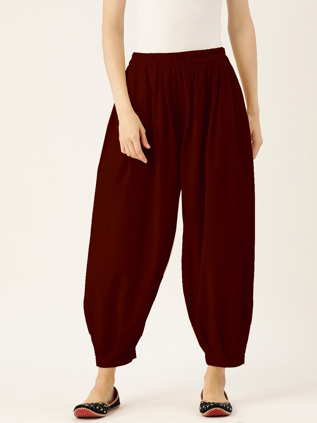 Molcha Women Cotton Loose-Fit Afgani Salwar, Maroon