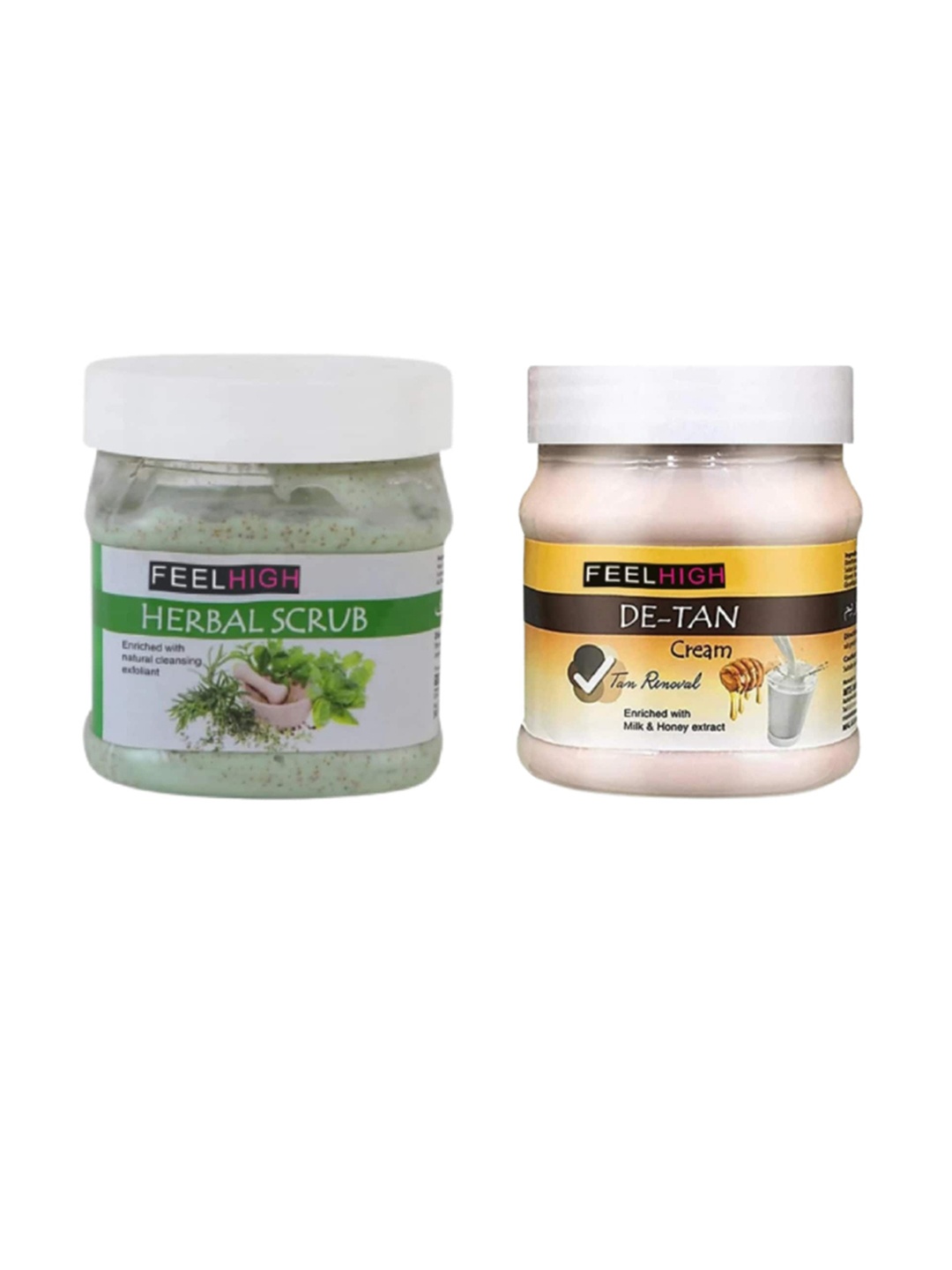 

FEELHIGH Set Of 2 Herbal Scrub & De Tan Cream-500ml Each, Green