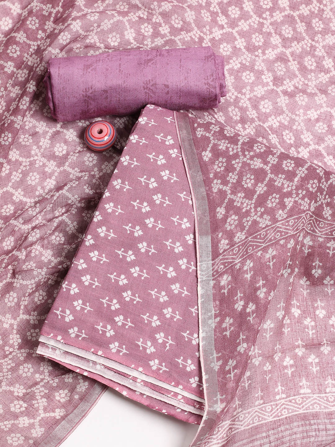 

Meena Bazaar Ethnic Motifs Printed Linen Unstitched Dress Material, Purple