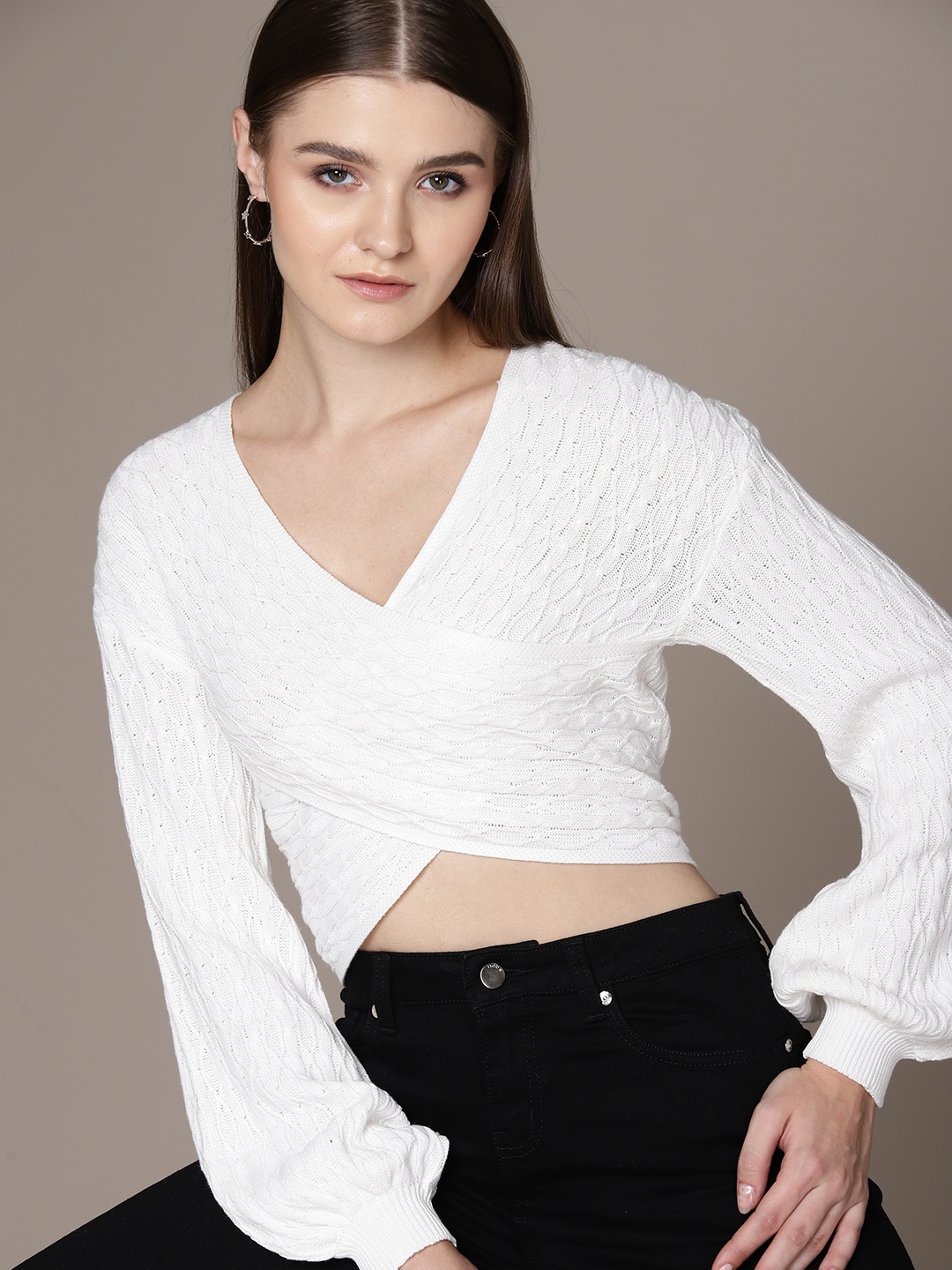 

bebe Women Brighter Basics Cable Knit Pullover, White