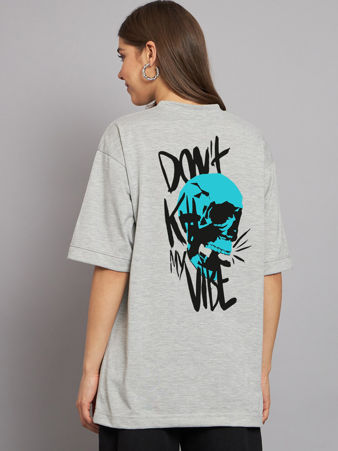 

Imsa Moda Graphic Printed Oversized Longline Cotton T-shirt, Grey