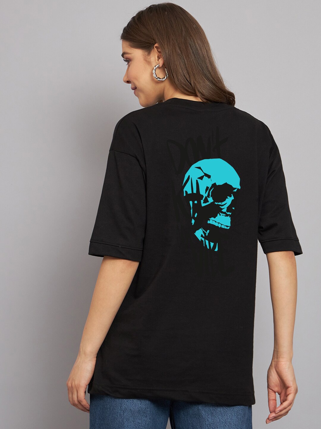 

Imsa Moda Graphic Printed Oversized Longline Cotton T-shirt, Black