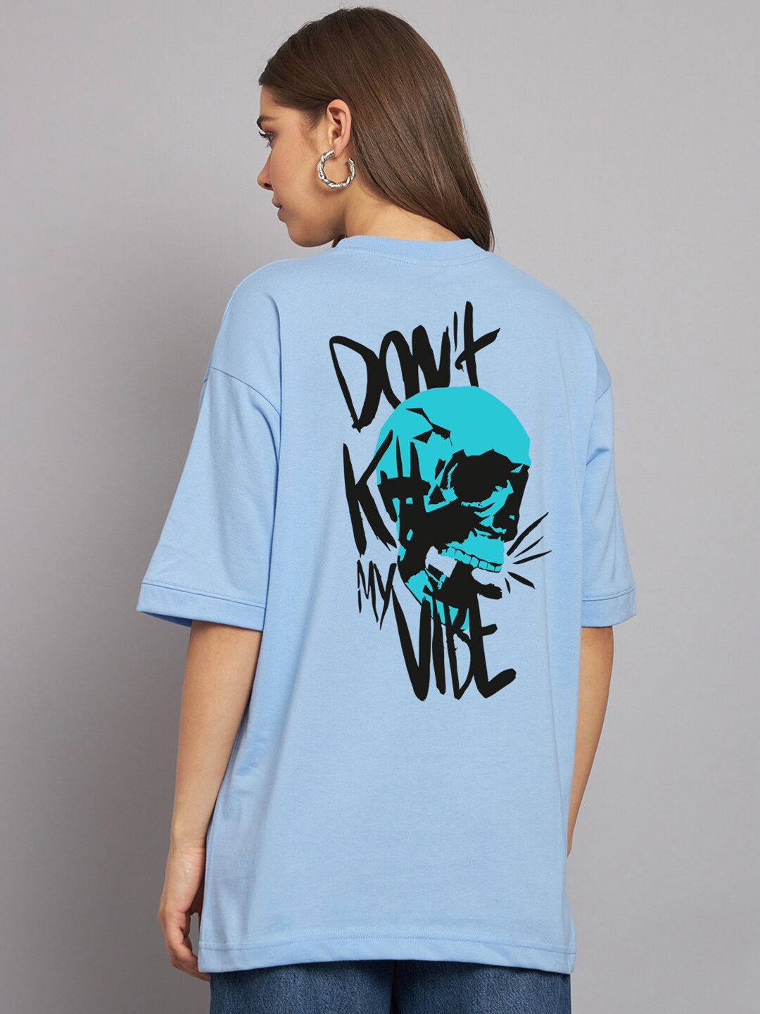 

Imsa Moda Typography Printed Oversized Longline Cotton T-shirt, Blue