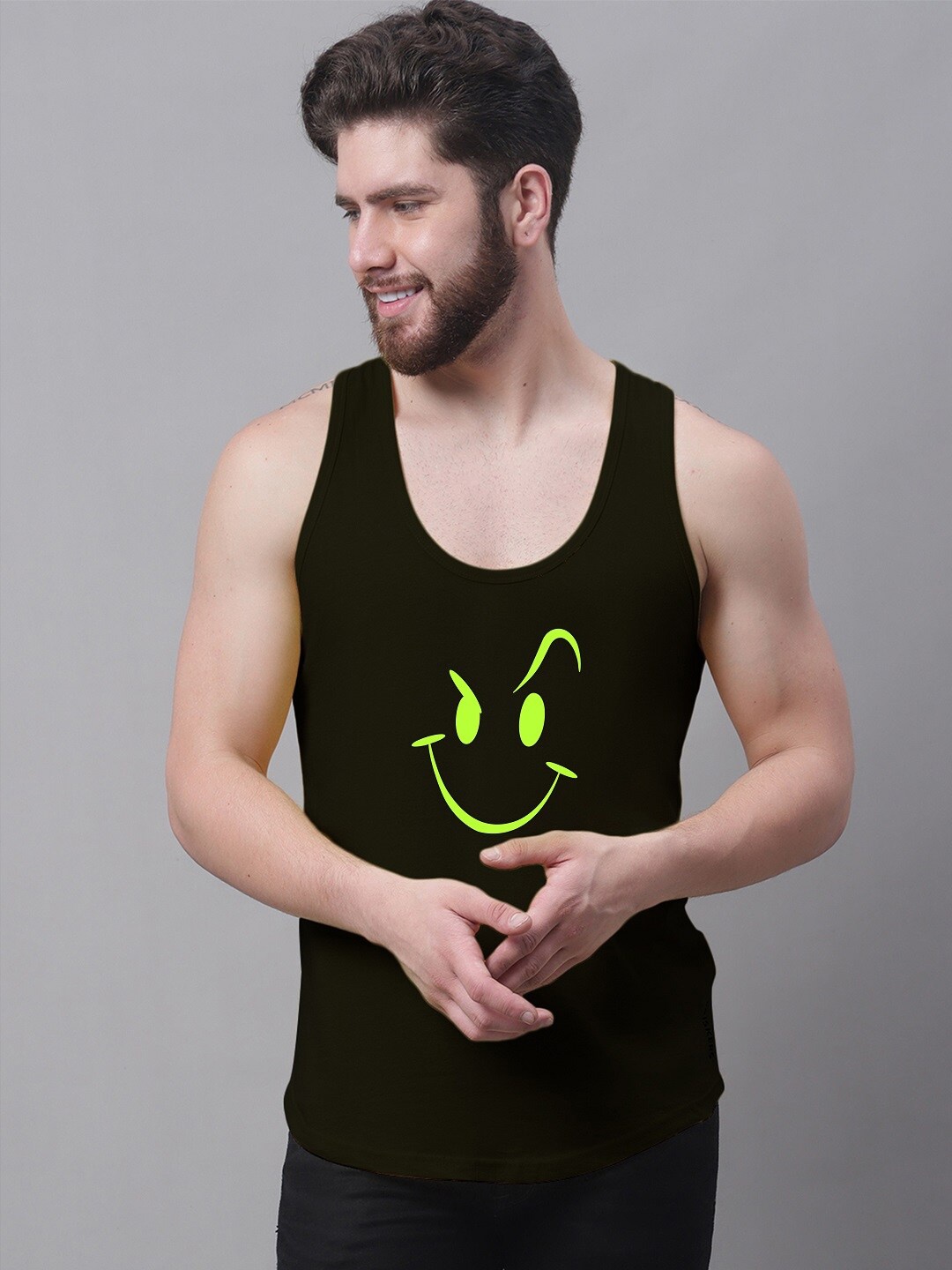 

Friskers Graphic Printed Pure Cotton Gym Vest, Black