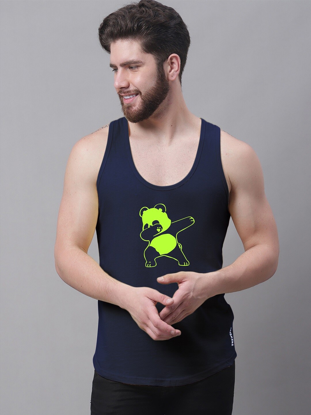 

Friskers Graphic Printed Pure Cotton Gym Vest, Navy blue