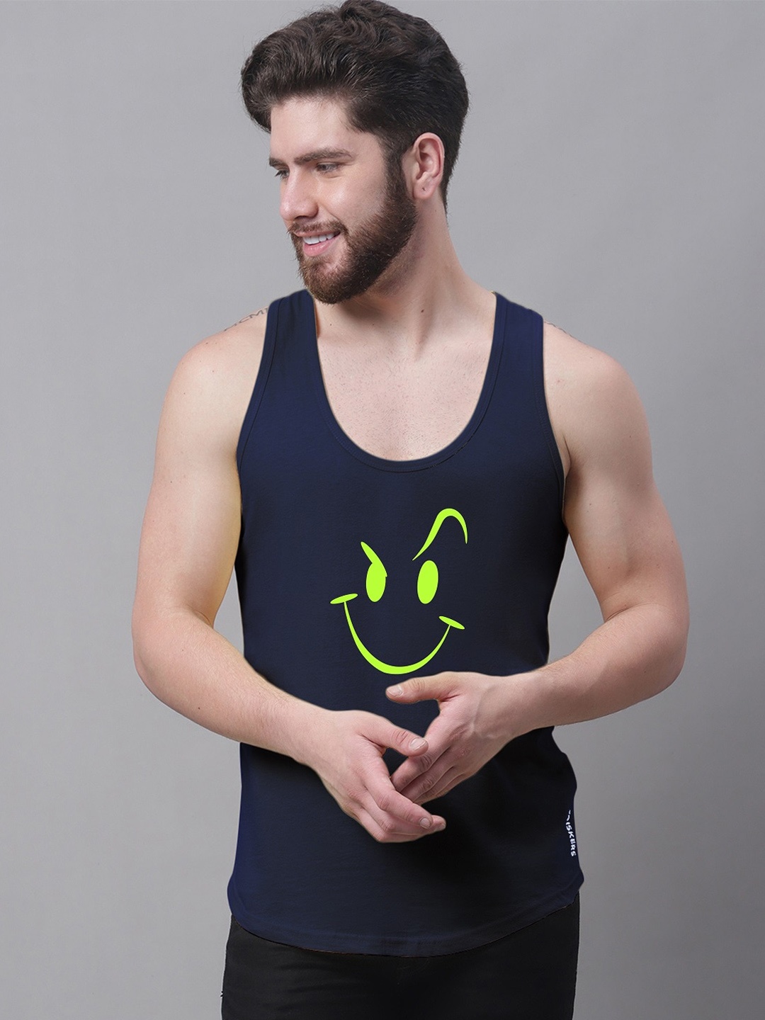 

Friskers Graphic Printed Pure Cotton Gym Vest, Navy blue